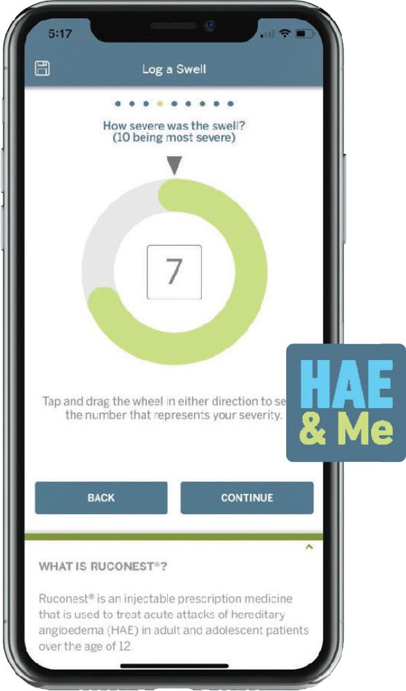 The HAE and Me app open on an iPhone.